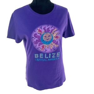 Belize Central America Purple Sun Embellished T-Shirt Purple Size Large